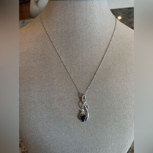 Blue sapphire, and diamond pendant .925 sterling silver chain